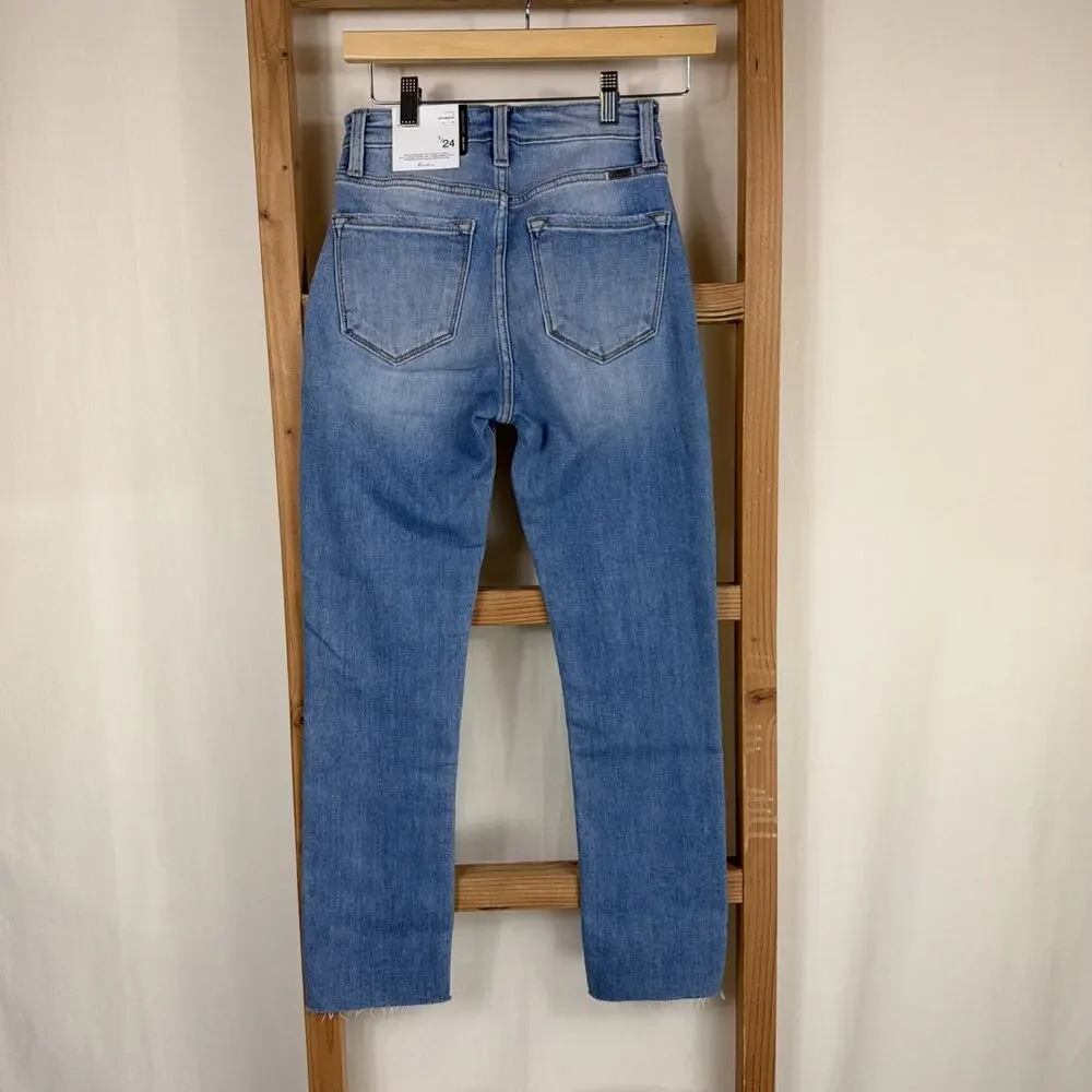 NWT KanCan Blue Button Up Fly Raw Hem Straight Leg Jeans #1388 Size 24 - Picture 4 of 5